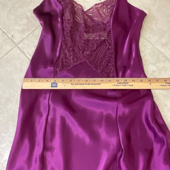 VTG Gold Label Victoria Secret Maxi Satin Liquid lace slip Dress S Purple Fairy - Picture 11 of 12